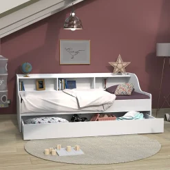 Weber PALMA Lit enfant contemporain mélaminé blanc - l 90 x L 190 cm* Lit Gigogne