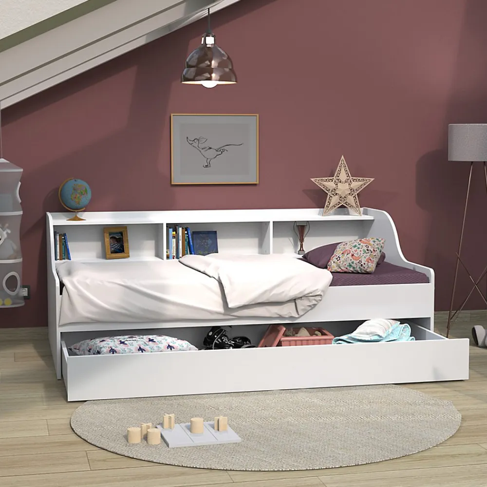 Weber PALMA Lit enfant contemporain mélaminé blanc - l 90 x L 190 cm* Lit Gigogne