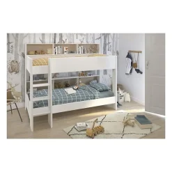 Lit enfant superpose contemporain decor chene brooklyn et blanc - l 90 x L 200 cm - JIM>Parisot Sale