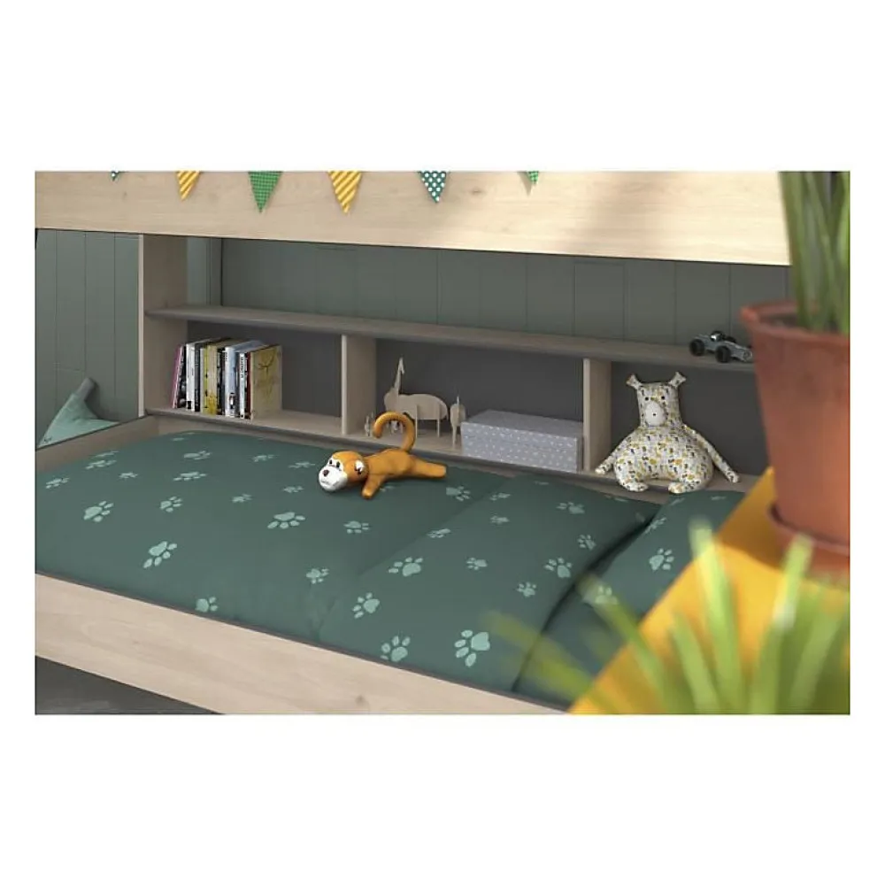 Lits superposes enfant - Decor Chene Jackson et Gris Ombre - Sommiers inclus - 2 x 90 x 200 cm - JIM>Parisot Best