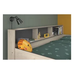 Lits superposes enfant - Decor Chene Jackson et Gris Ombre - Sommiers inclus - 2 x 90 x 200 cm - JIM><noscript><img width=