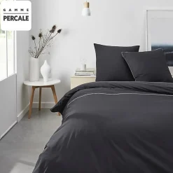 Todays Tools Parrure de lit TODAY Prestige - 240 x 260 cm - 2 personnes - 100% Percale Finition dentelle - Fusain* Parure De Lit
