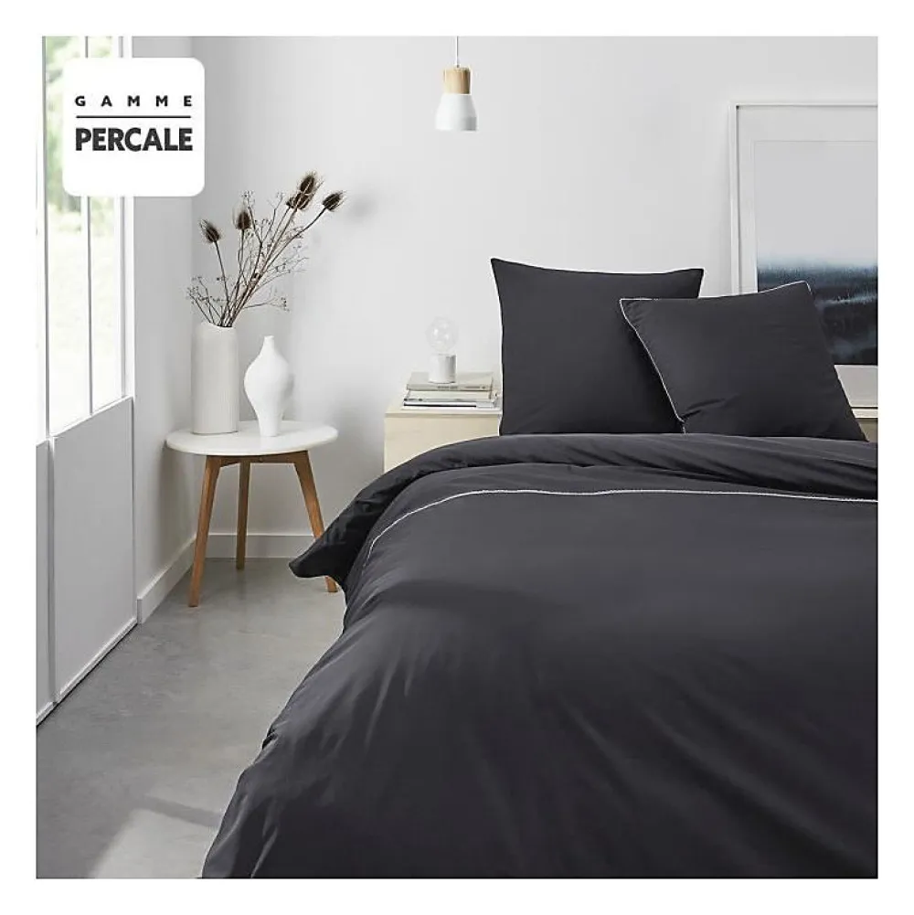 Todays Tools Parrure de lit TODAY Prestige - 220 x 240 cm - 2 personnes - 100% Percale Finition dentelle - Fusain* Parure De Lit