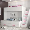 Abiks Meble PARTY 16 Lit superposé 247/165/135 (blanc/blanc/rose)*Enfant Lit Enfant