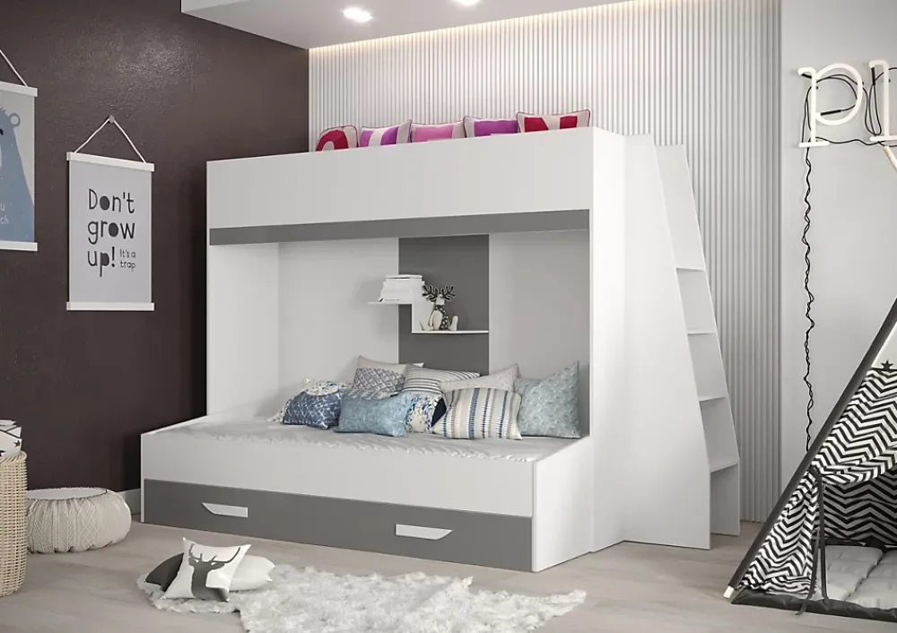 Abiks Meble PARTY 17 Lit superposé 247/165/135 (blanc/gris)*Enfant Lit Enfant