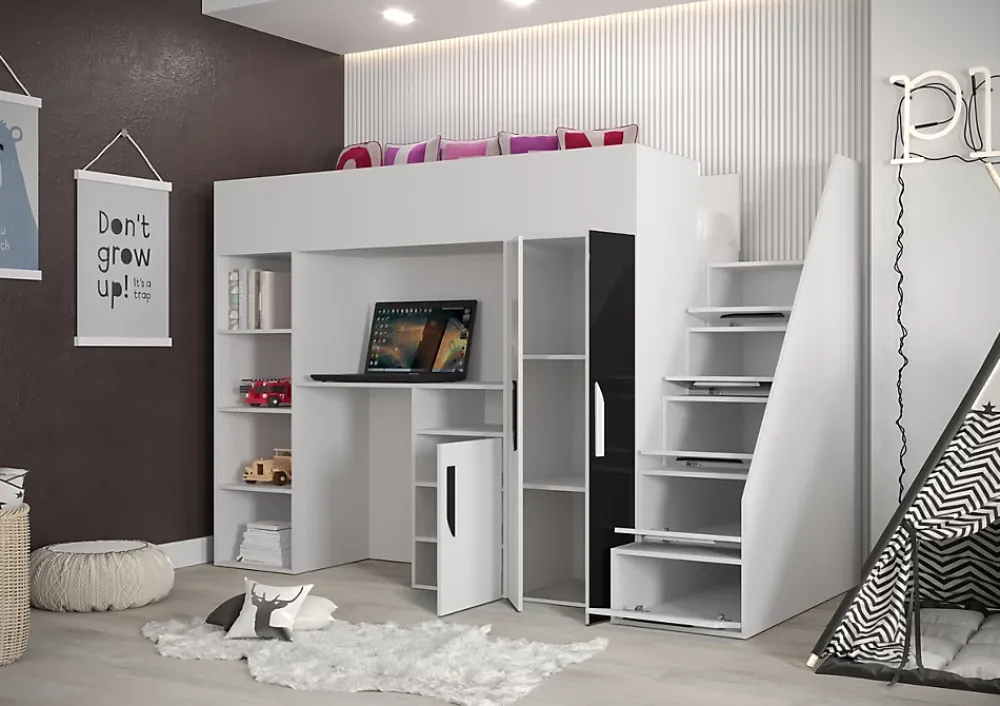 Abiks Meble PARTY 14 Lit superposé 247/165/120 (blanc)*Enfant Lit Enfant