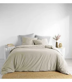 Douceur D'Intérieur PARURE 3 P. 240 x 220 CM COTON LAVE UNI 57 FILS LINETTE LIN - 220x240cm - Lin* Parure De Lit