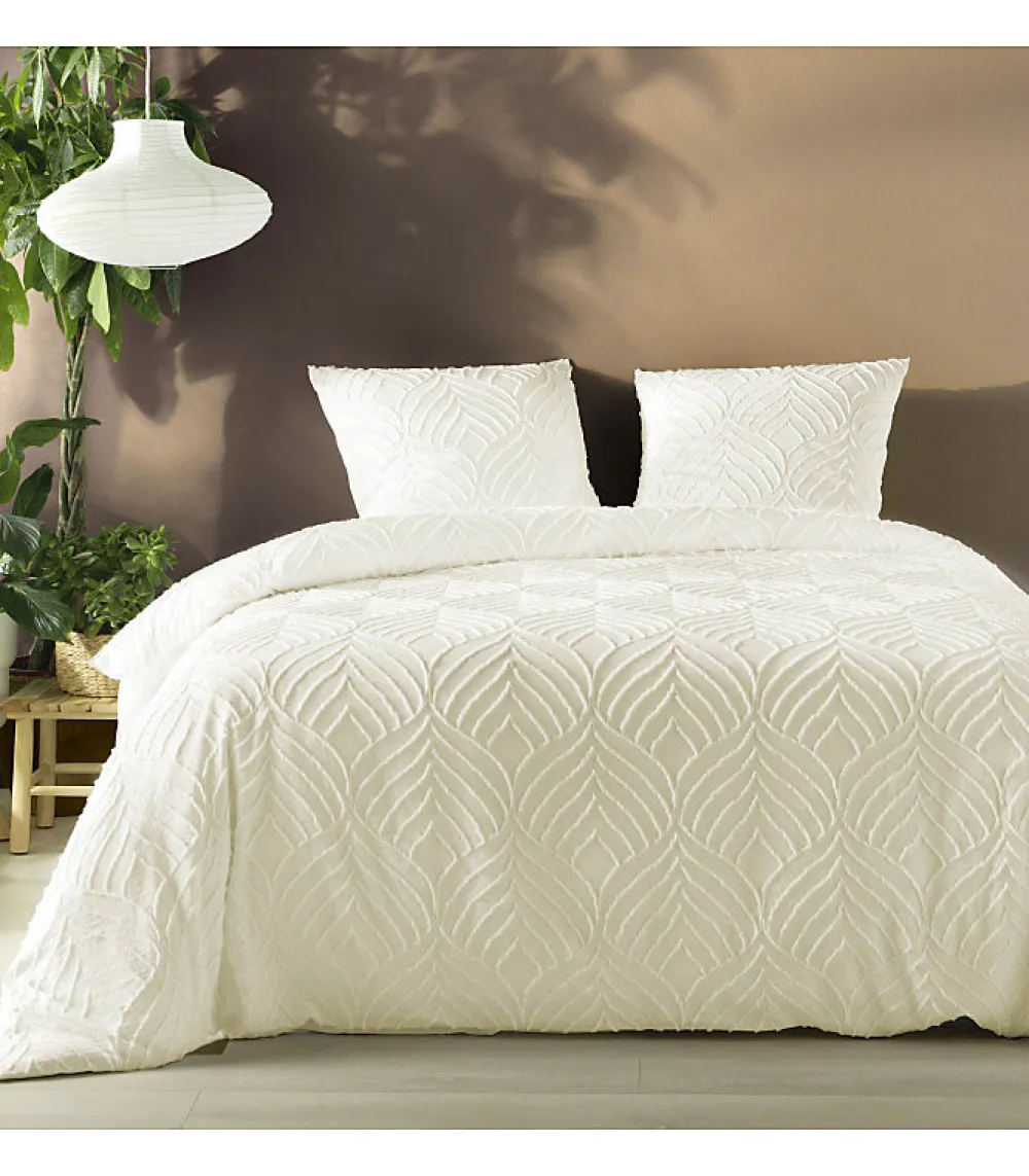 Parure 3 pièces 220x240cm tufté ivoire - 220x240cm - Ivoire>Douceur D'Intérieur Discount