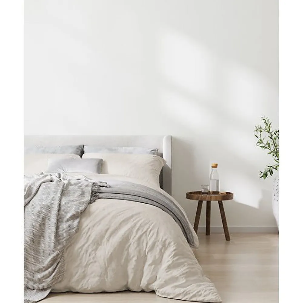 Parure de couette "Drift" pur coton teint lavé 57 fils/cm² toutes dimensions - Ecru - Parure de couette 200 x 200 cm + 2 Taies d'o>Sleep Retreat Outlet