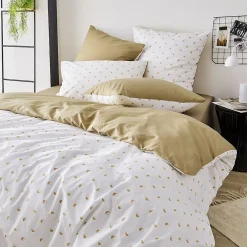 Tradilinge Parure de couette en percale de coton au style géométrique (200x200 cm - Beige)* Parure De Lit