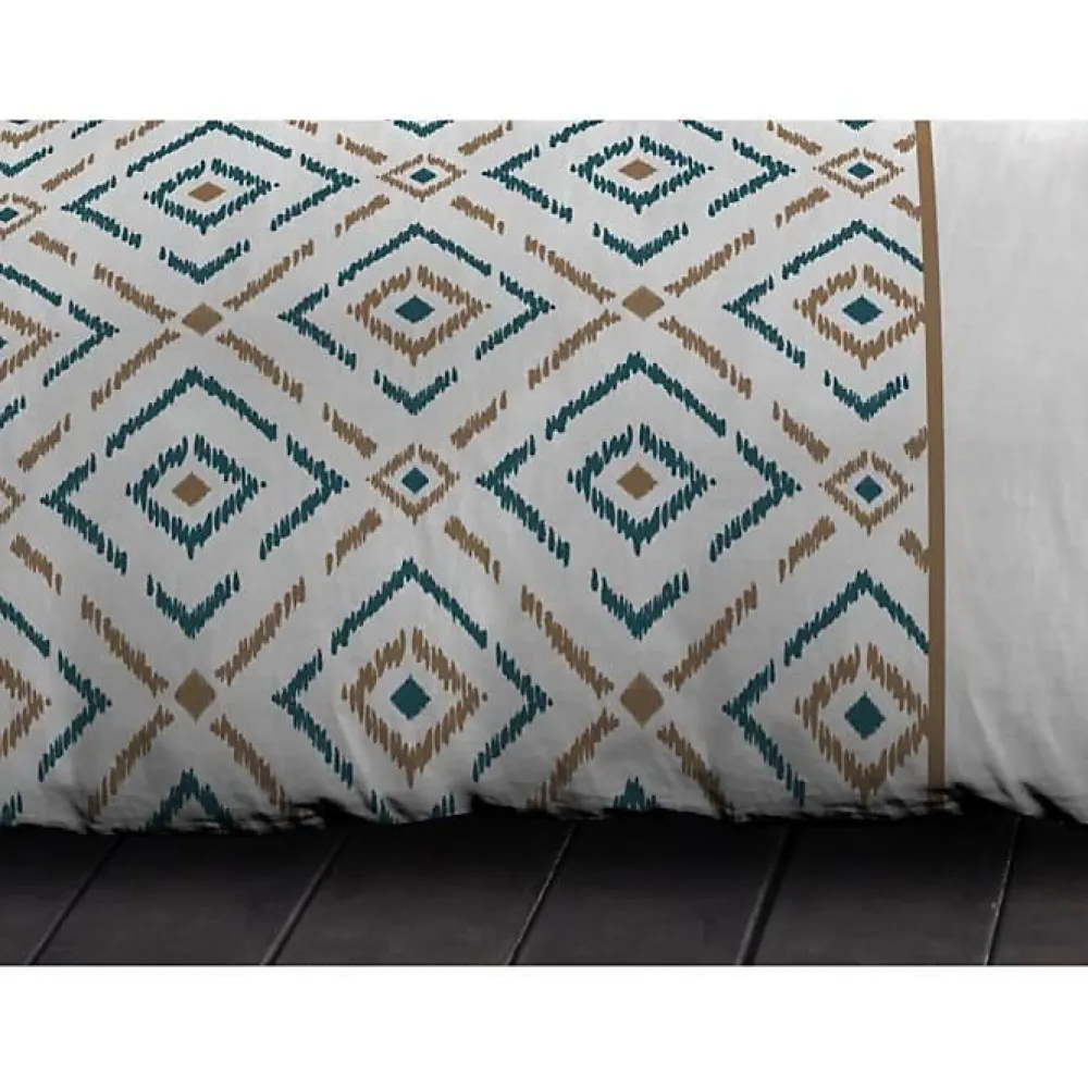 Parure de couette Microfibre ETHNO 220x240cm et 2 taies d'oreillers 63x63cm Bleu Canard>Home Linge Passion Outlet