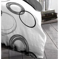 Parure de couette microfibre Audace - 1 housse de couette 220 x 240 cm + 2 taies d'oreiller 63 x 63 cm - Gris clair><noscript><img width=