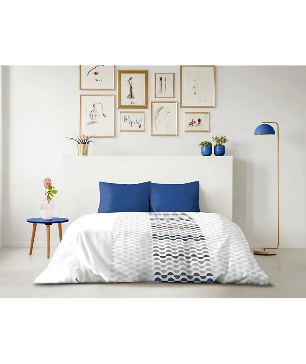 Parure de couette microfibre AMBROISIE - 1 housse de couette 220 x 240 cm + 2 taies d'oreiller 63 x 63 cm - Bleu>Home Linge Passion New