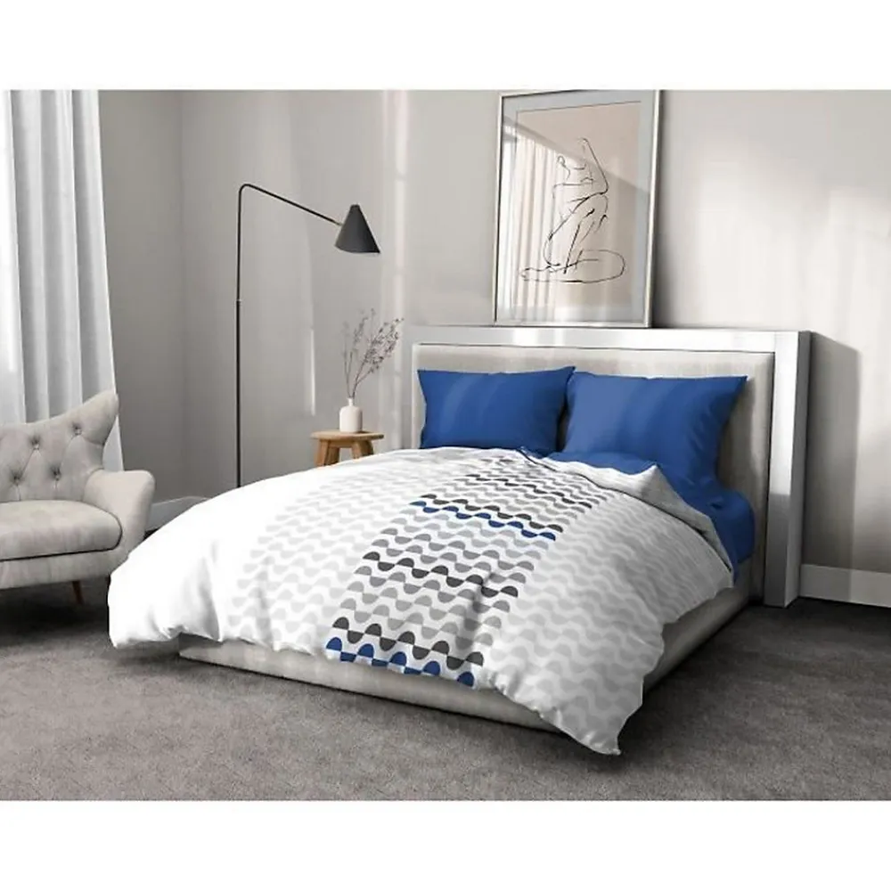 Parure de couette microfibre AMBROISIE - 1 housse de couette 220 x 240 cm + 2 taies d'oreiller 63 x 63 cm - Bleu>Home Linge Passion New