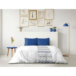 Parure de couette microfibre AMBROISIE - 1 housse de couette 220 x 240 cm + 2 taies d'oreiller 63 x 63 cm - Bleu><noscript><img width=