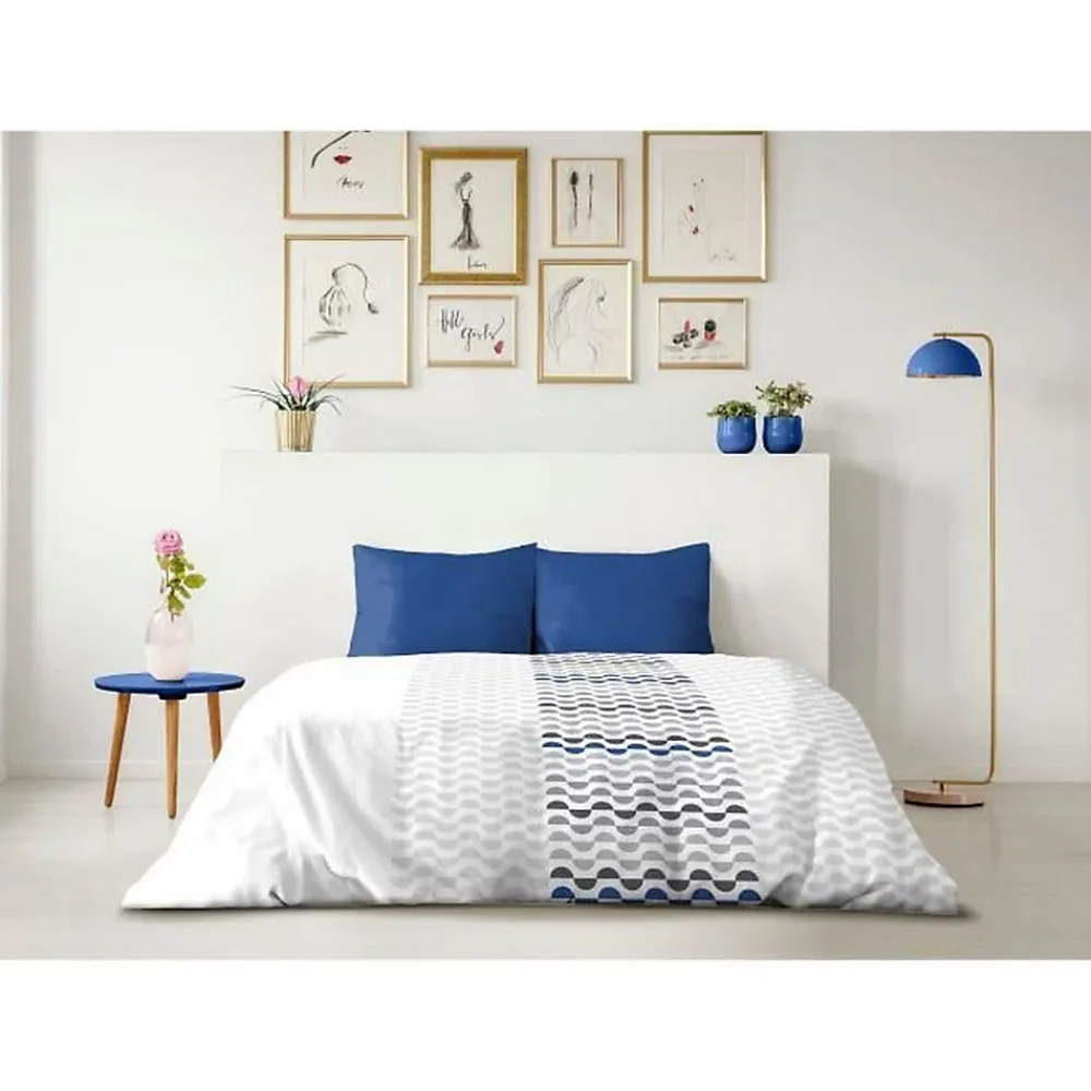 Parure de couette microfibre AMBROISIE - 1 housse de couette 220 x 240 cm + 2 taies d'oreiller 63 x 63 cm - Bleu>Home Linge Passion New