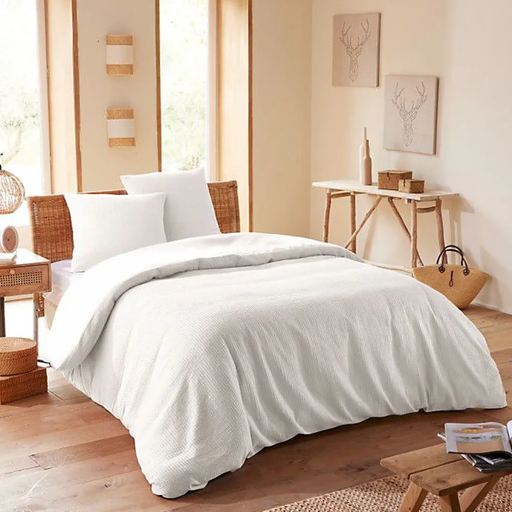 Coton Pur Parure de couette "Nid d'abeille" 240 x 220 pour lit 2 Places 140 à 160 cm - Nid d'abeille Neige* Housse De Couette