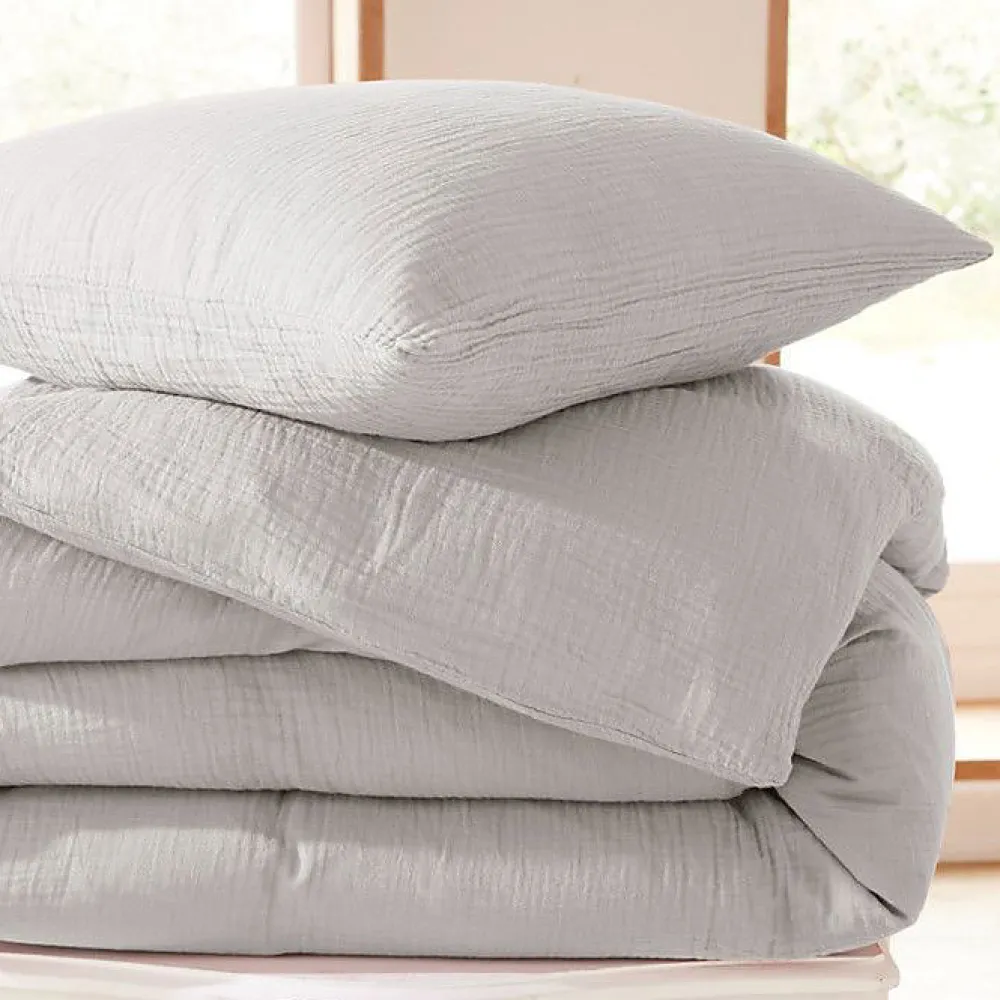 Coton Pur Parure de couette "Noah" Gaze de Coton 260 x 240 pour lit 2 Places "King Size" 160 à 180 cm - Noah Perle* Housse De Couette