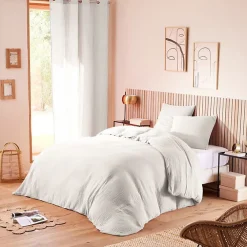 Coton Pur Parure de couette "Noah" Gaze de Coton 260 x 240 pour lit 2 Places "King Size" 160 à 180 cm - Noah Neige* Housse De Couette