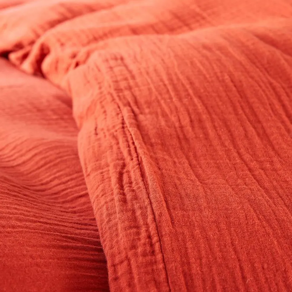 Coton Pur Parure de couette "Noah" Gaze de Coton 260 x 240 pour lit 2 Places "King Size" 160 à 180 cm - Noah Terracotta* Housse De Couette