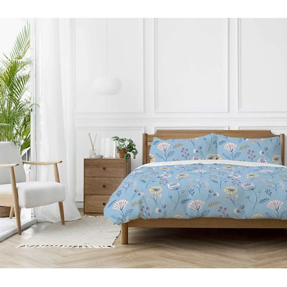 Parure de couette "Olia" toutes dimensions 100% Coton / 57 Fils/cm² - Olia Bleu - Parure de couette 260 x 240 cm + 2 Taies d'oreil>Copenhagen Home Clearance