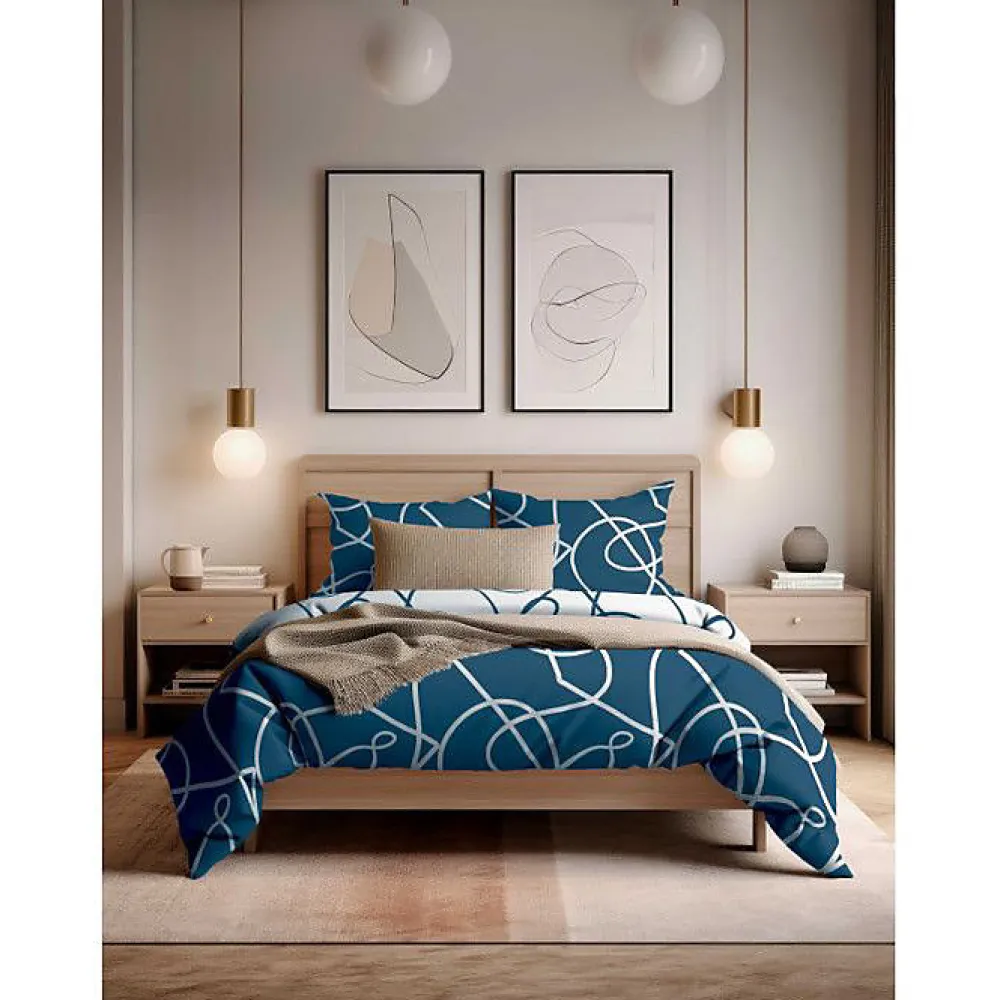 Copenhagen Home Parure de couette "Pablo" toutes dimensions 100% Coton / 57 Fils/cm² - Pablo Bleu - Parure de couette 240 x 220 cm + 2 Taies d'ore* Housse De Couette
