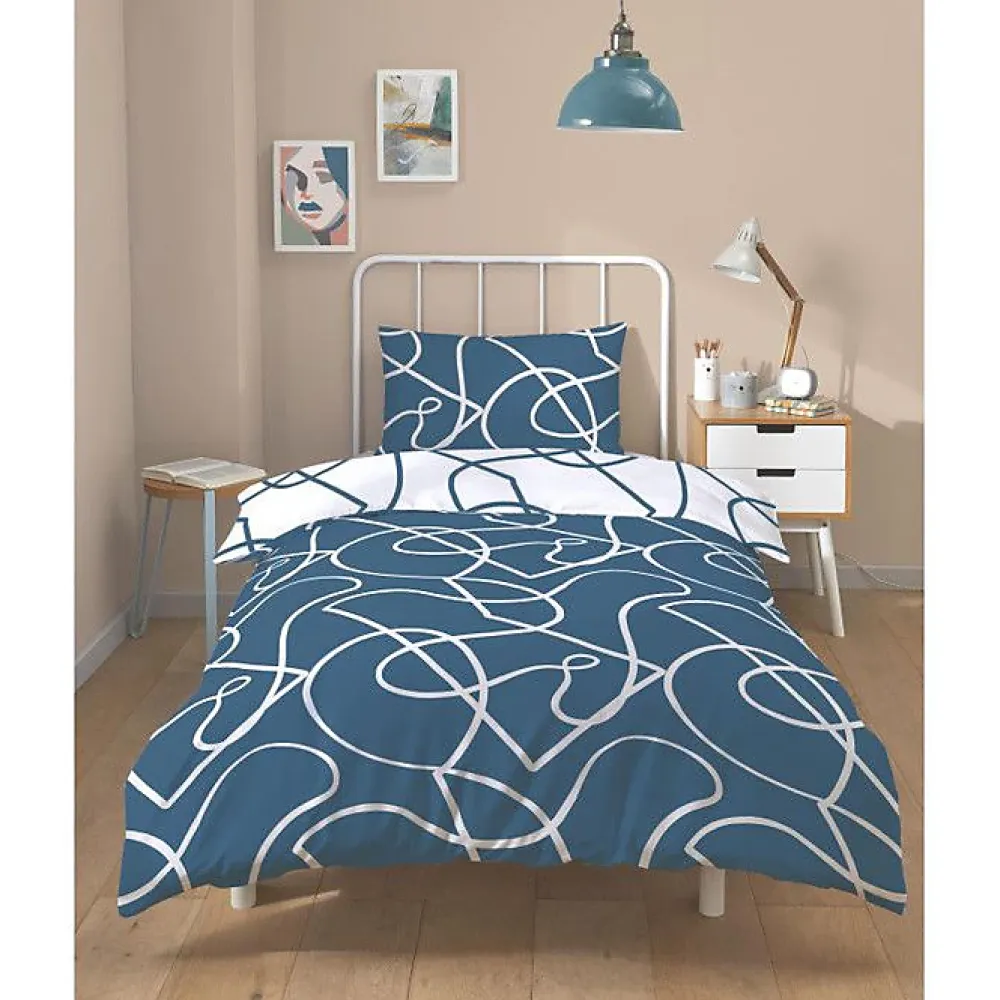 Copenhagen Home Parure de couette "Pablo" toutes dimensions 100% Coton / 57 Fils/cm² - Pablo Bleu - Parure de couette 140 x 200 cm + 1 Taie d'orei* Housse De Couette