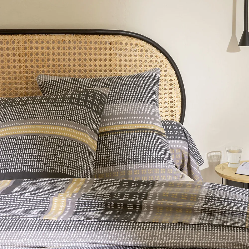 Parure de drap 3 pièces : drap 240x300 cm taies 65x65 cm 100% flanelle de coton JULES gris/jaune>Linnea Sale