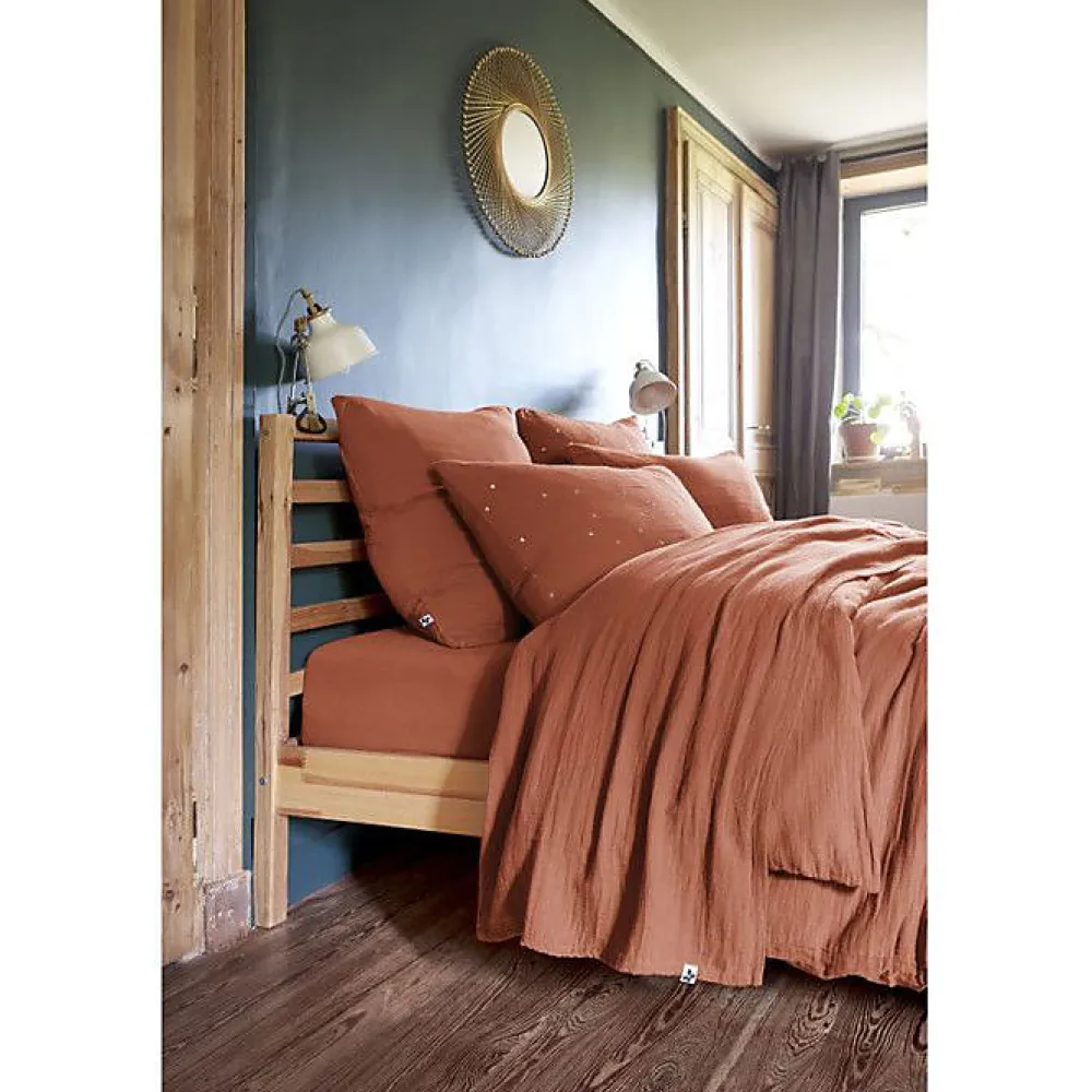 L'Effet Papillon Parure de draps 4 pièces & 5 pièces "Gaïa" Gaze de Coton - Gaïa Terracotta - Parure de draps 4 pièces (1 Drap plat 240 x 300 + 1 D* Drap Plat