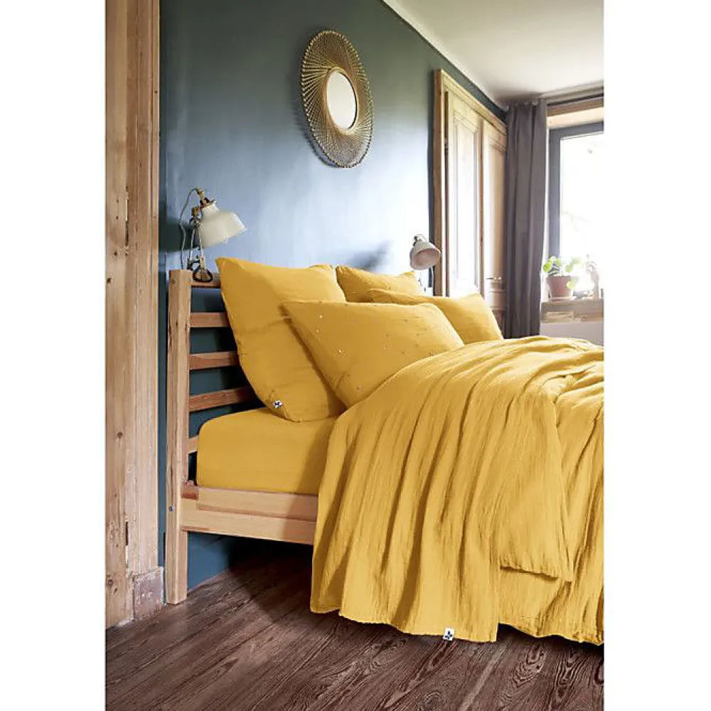 Parure de draps 4 pièces & 5 pièces "Gaïa" Gaze de Coton - Gaïa Safran - Parure de draps 4 pièces (1 Drap plat 240 x 300 + 1 Drap>L'Effet Papillon Online