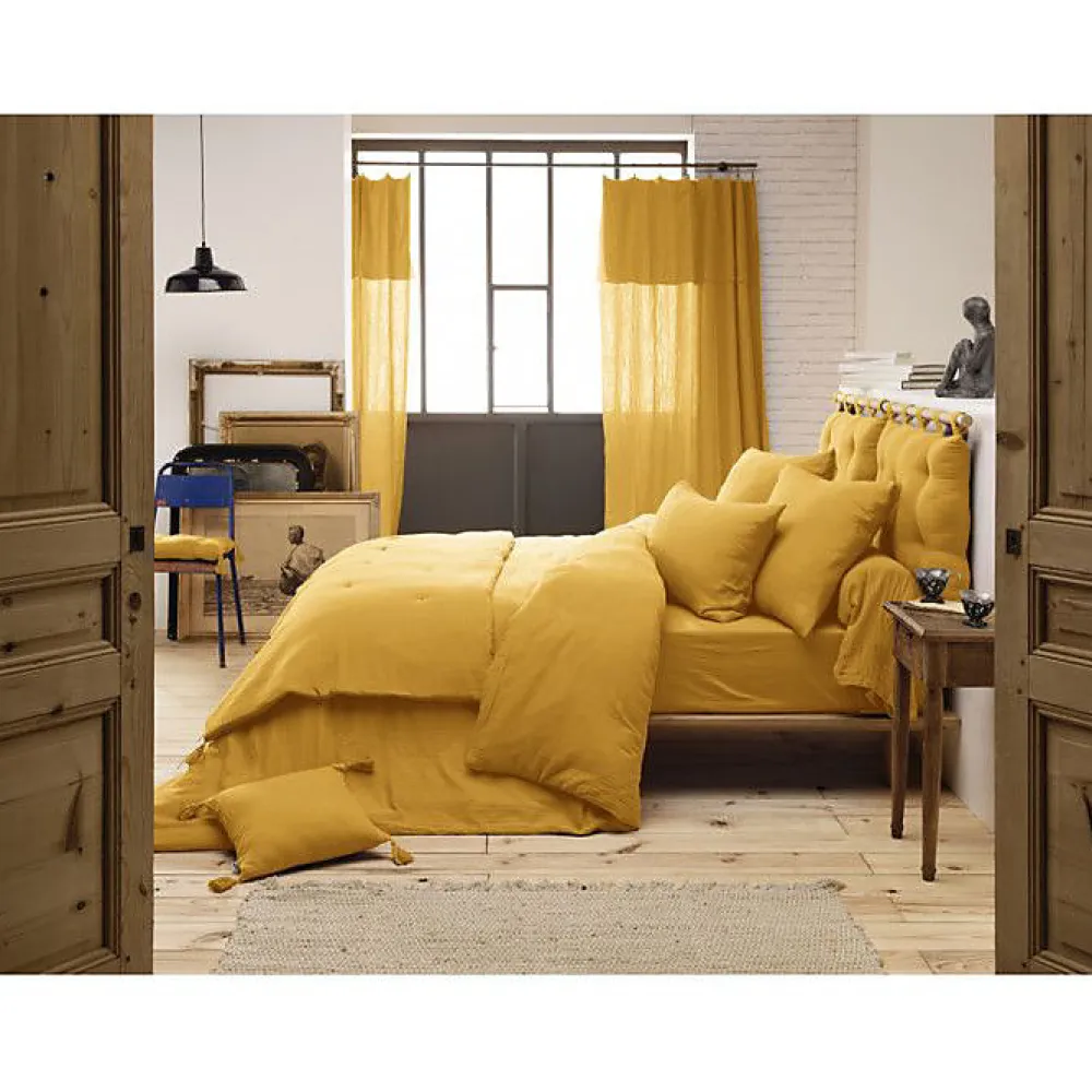 Parure de draps 4 pièces & 5 pièces "Gaïa" Gaze de Coton - Gaïa Safran - Parure de draps 4 pièces (1 Drap plat 240 x 300 + 1 Drap>L'Effet Papillon Online