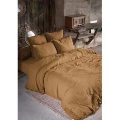 L'Effet Papillon Parure de draps 4 pièces & 5 pièces "Gaïa" Gaze de Coton - Gaïa Camel - Parure de draps 5 pièces (1 Drap plat 270 x 300 + 1 Drap h* Drap Plat