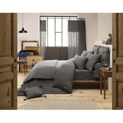 L'Effet Papillon Parure de draps 4 pièces & 5 pièces "Gaïa" Gaze de Coton - Gaïa Granit - Parure de draps 5 pièces (1 Drap plat 240 x 300 + 1 Drap* Parure De Lit