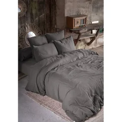 L'Effet Papillon Parure de draps 4 pièces & 5 pièces "Gaïa" Gaze de Coton - Gaïa Granit - Parure de draps 5 pièces (1 Drap plat 240 x 300 + 1 Drap* Parure De Lit