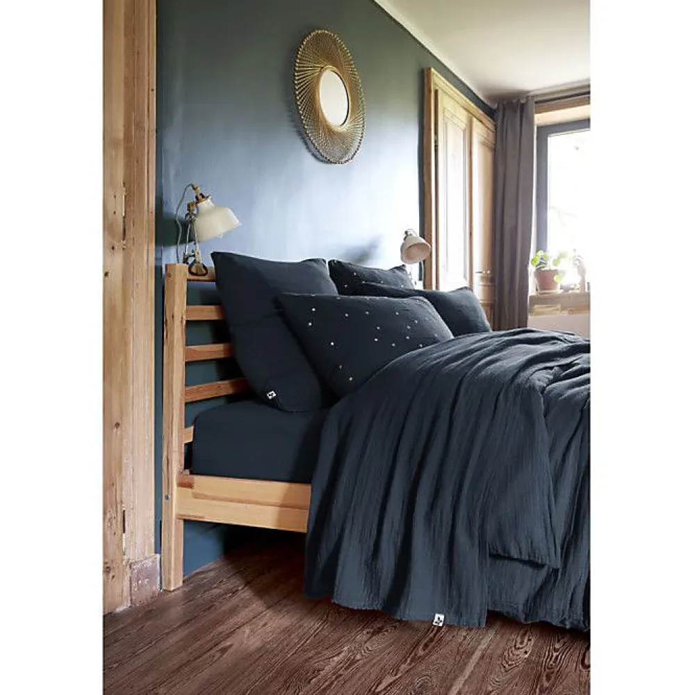 L'Effet Papillon Parure de draps 4 pièces & 5 pièces "Gaïa" Gaze de Coton - Gaïa Minuit - Parure de draps 4 pièces (1 Drap plat 270 x 300 + 1 Drap* Drap Plat