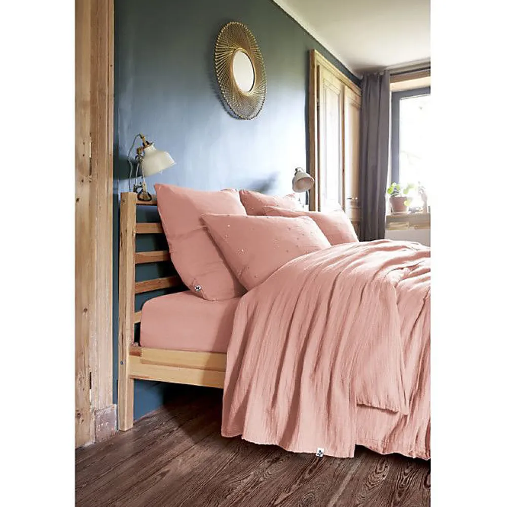L'Effet Papillon Parure de draps 4 pièces & 5 pièces "Gaïa" Gaze de Coton - Gaïa Rose Pêche - Parure de draps 4 pièces (1 Drap plat 270 x 300 + 1 D* Drap Plat