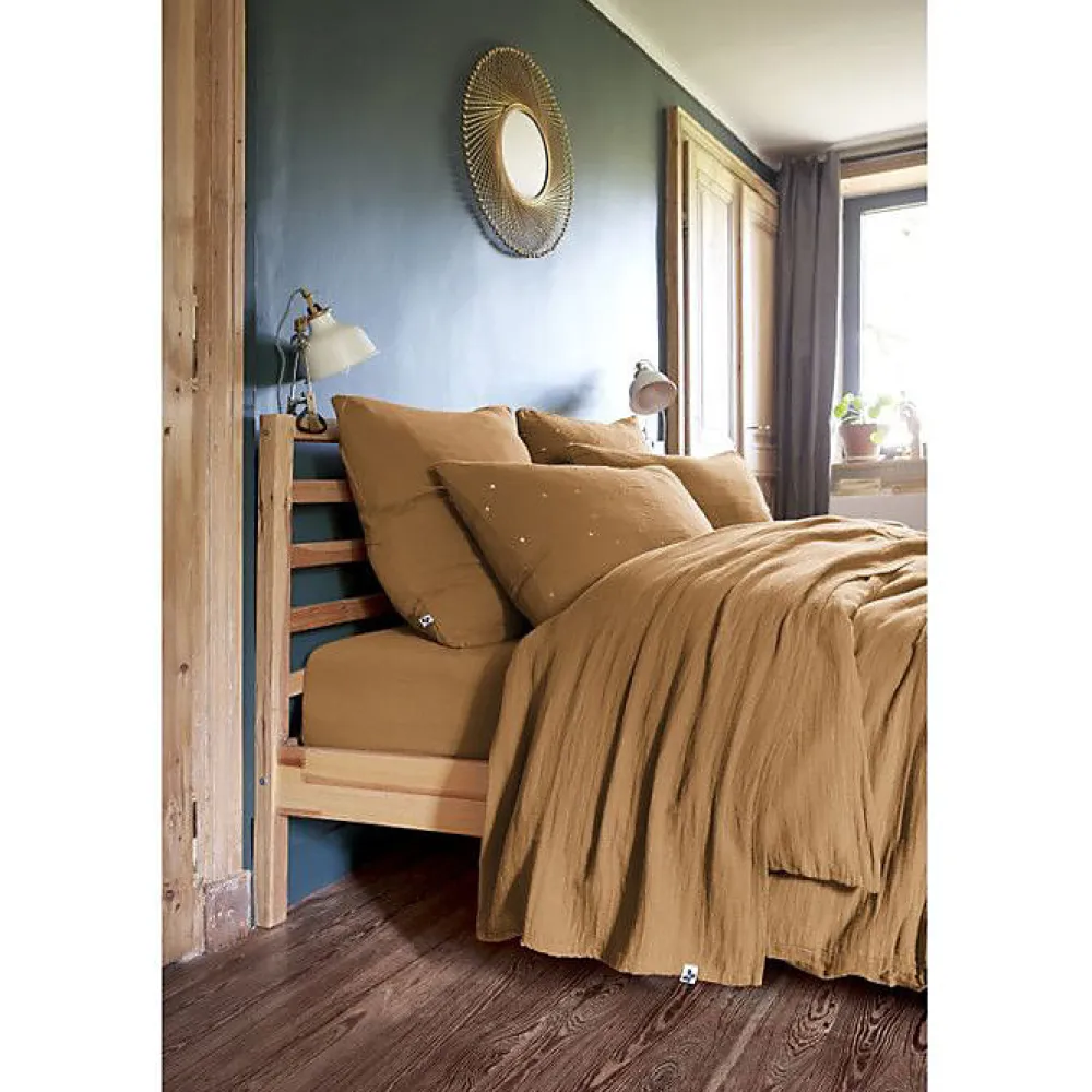 Parure de draps 4 pièces & 5 pièces "Gaïa" Gaze de Coton - Gaïa Camel - Parure de draps 4 pièces (1 Drap plat 240 x 300 + 1 Drap h>L'Effet Papillon New