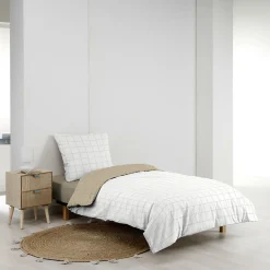 Parure de Lit 100% Coton Cadria Naturel Certifiée OekoTEX 200 x 140 cm><noscript><img width=