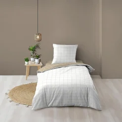 Parure de Lit 100% Coton Cadria Naturel Certifiée OekoTEX 200 x 140 cm><noscript><img width=