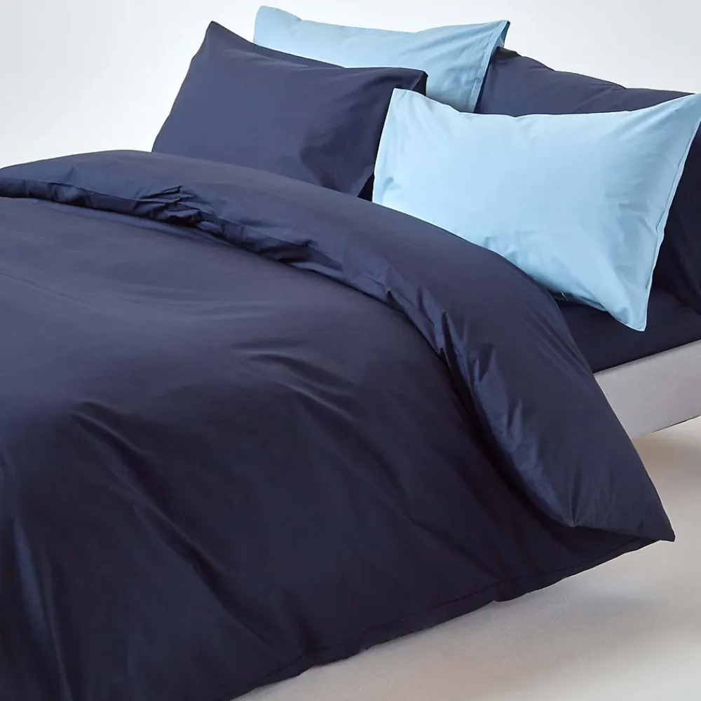 Homescapes Parure de lit 100% coton égyptien 200 fils bleu marine, 155x220cm -* Parure De Lit
