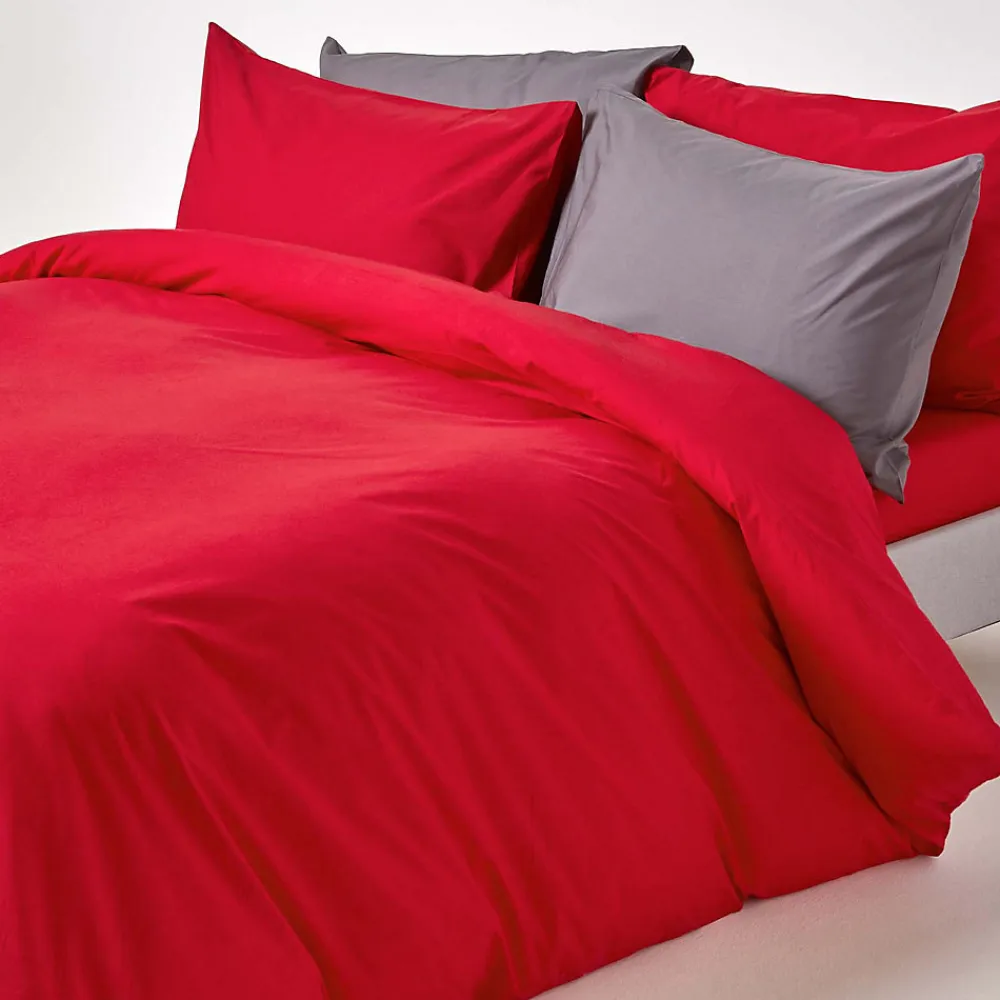 Parure de lit 100% coton égyptien 200 fils rouge, 200x200cm ->Homescapes Clearance