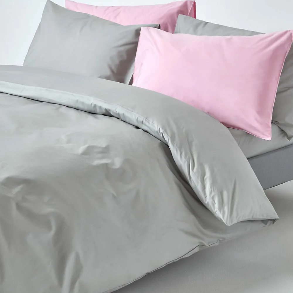 Parure de lit 100% coton égyptien 200 fils gris acier, 240x220cm ->Homescapes
