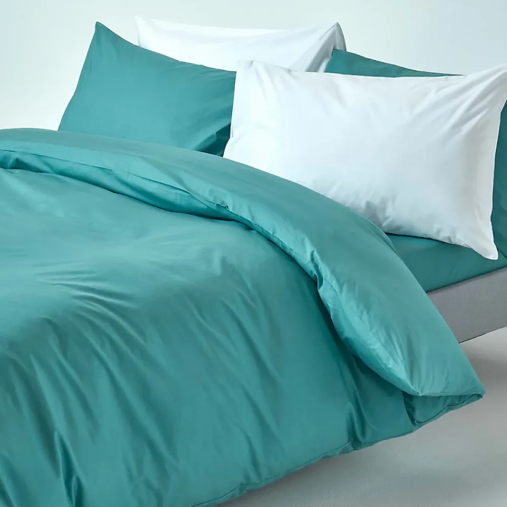 Homescapes Parure de lit 100% coton égyptien 200 fils bleu canard, 230x220cm -* Parure De Lit