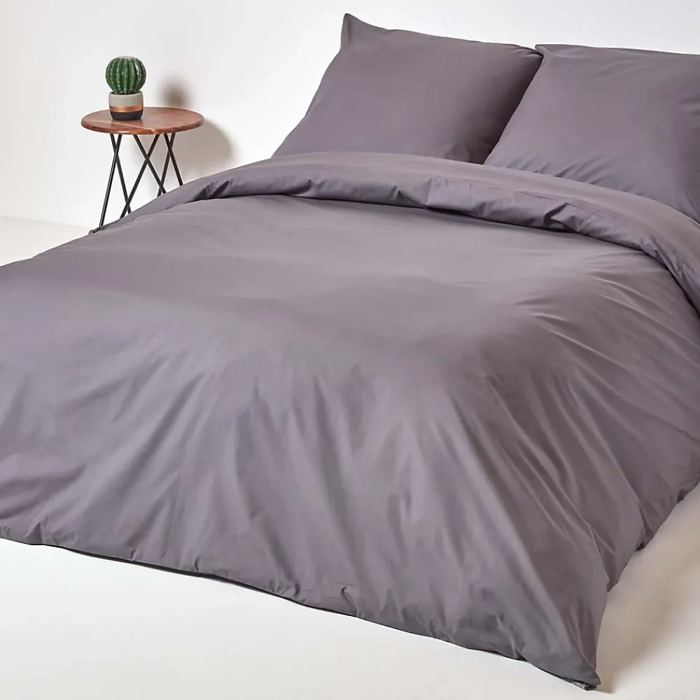 Homescapes Parure de lit 100% coton égyptien 200 fils gris foncé, 240x220cm -* Parure De Lit