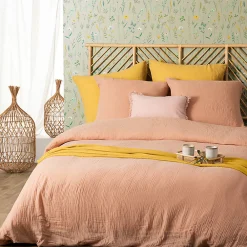 Parure de lit - gaze de coton - rose - 260x240 cm - Atmosphera>Atmosphera Créateur D'Intérieur Clearance