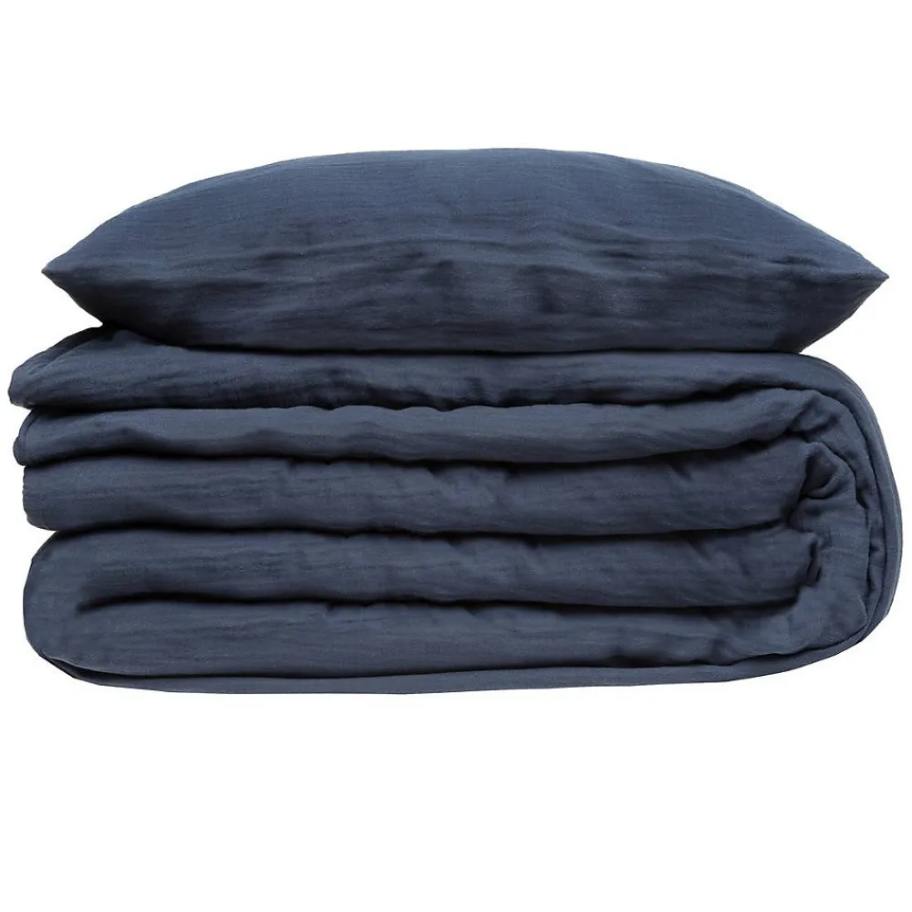 Parure de lit - gaze de coton - bleu gris - 240x220 cm - Atmosphera>Atmosphera Créateur D'Intérieur Outlet