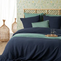 Parure de lit - gaze de coton - bleu gris - 240x220 cm - Atmosphera><noscript><img width=
