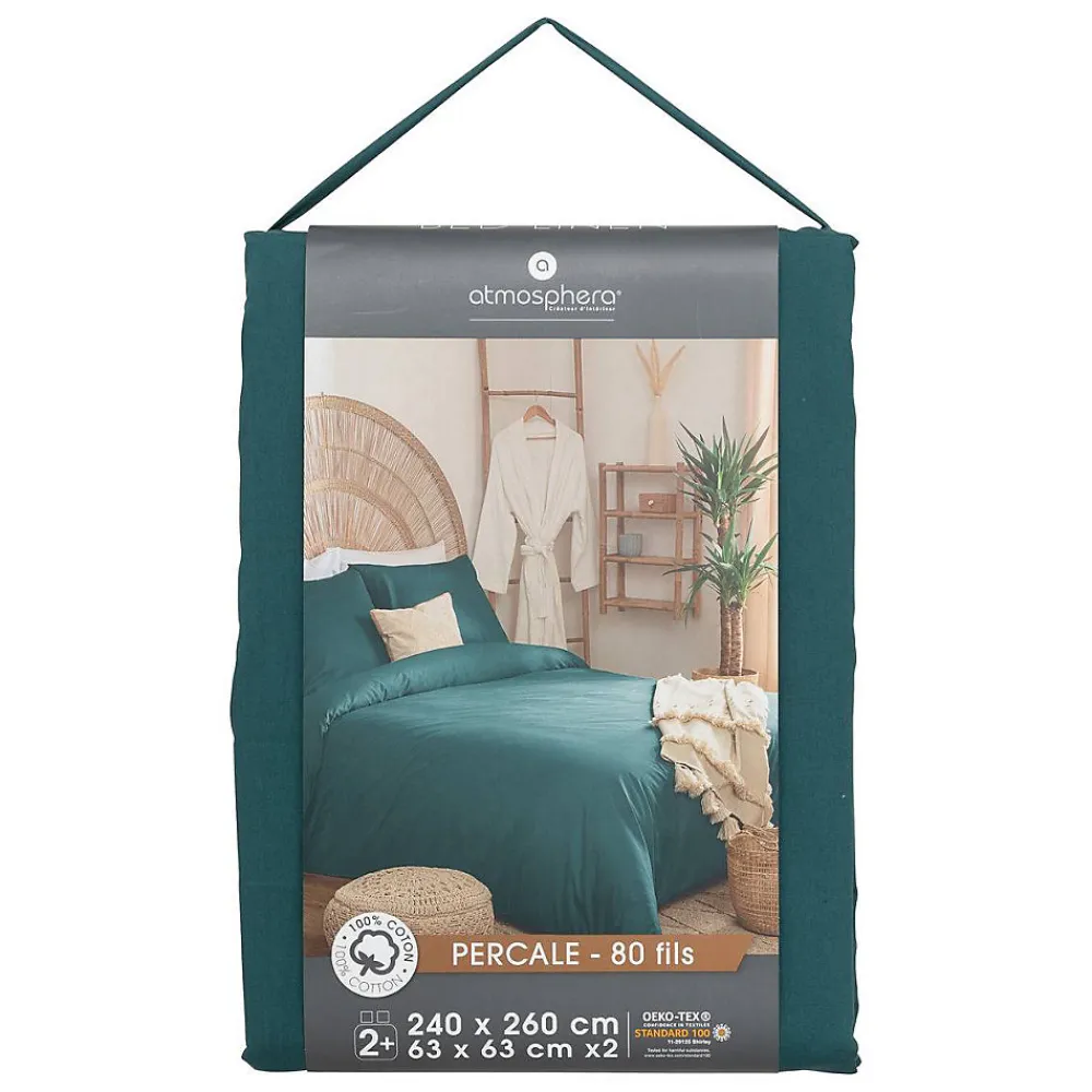 Parure de lit - percale - bleu - 260x240 cm - Atmosphera>Atmosphera Créateur D'Intérieur Online