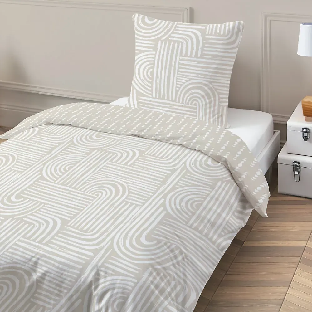 Future Home Parure de lit 1 personne en coton imprimé beige 140x200cm* Parure De Lit