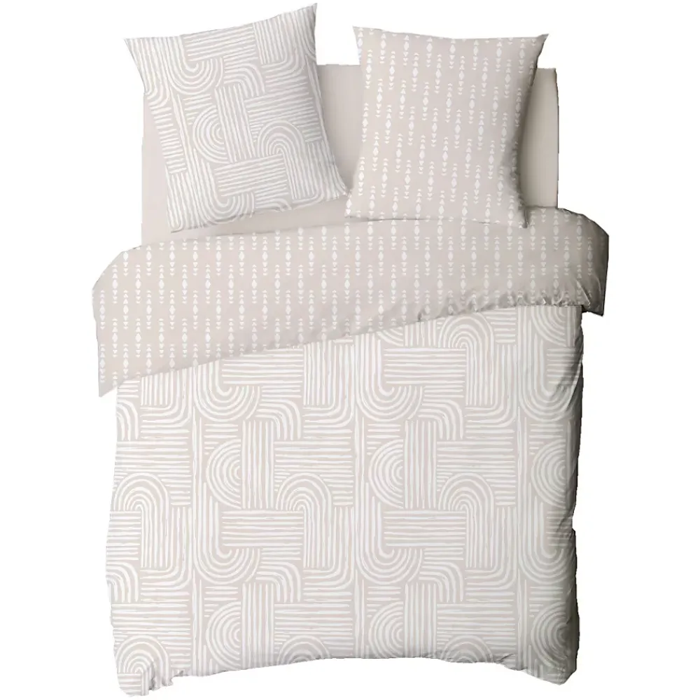 Future Home Parure de lit 2 personnes en coton 57 fils imprimé beige 240x220cm* Parure De Lit